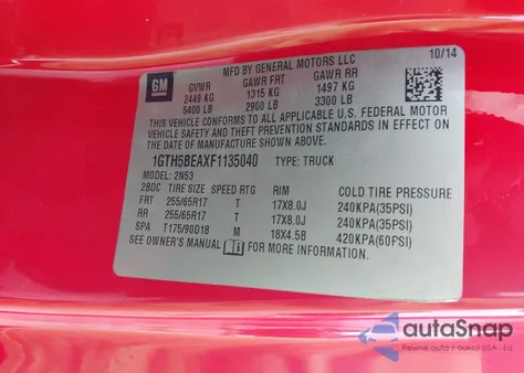 2015 GMC Canyon Sle from USA, damaged, VIN 1GTH5BEAXF1135040